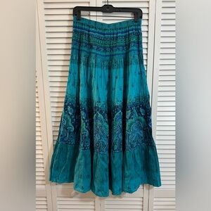 NWT Phool Maxi Skirt Tiered Boho Paisley Print Elastic Waist Blue Cotton Size M